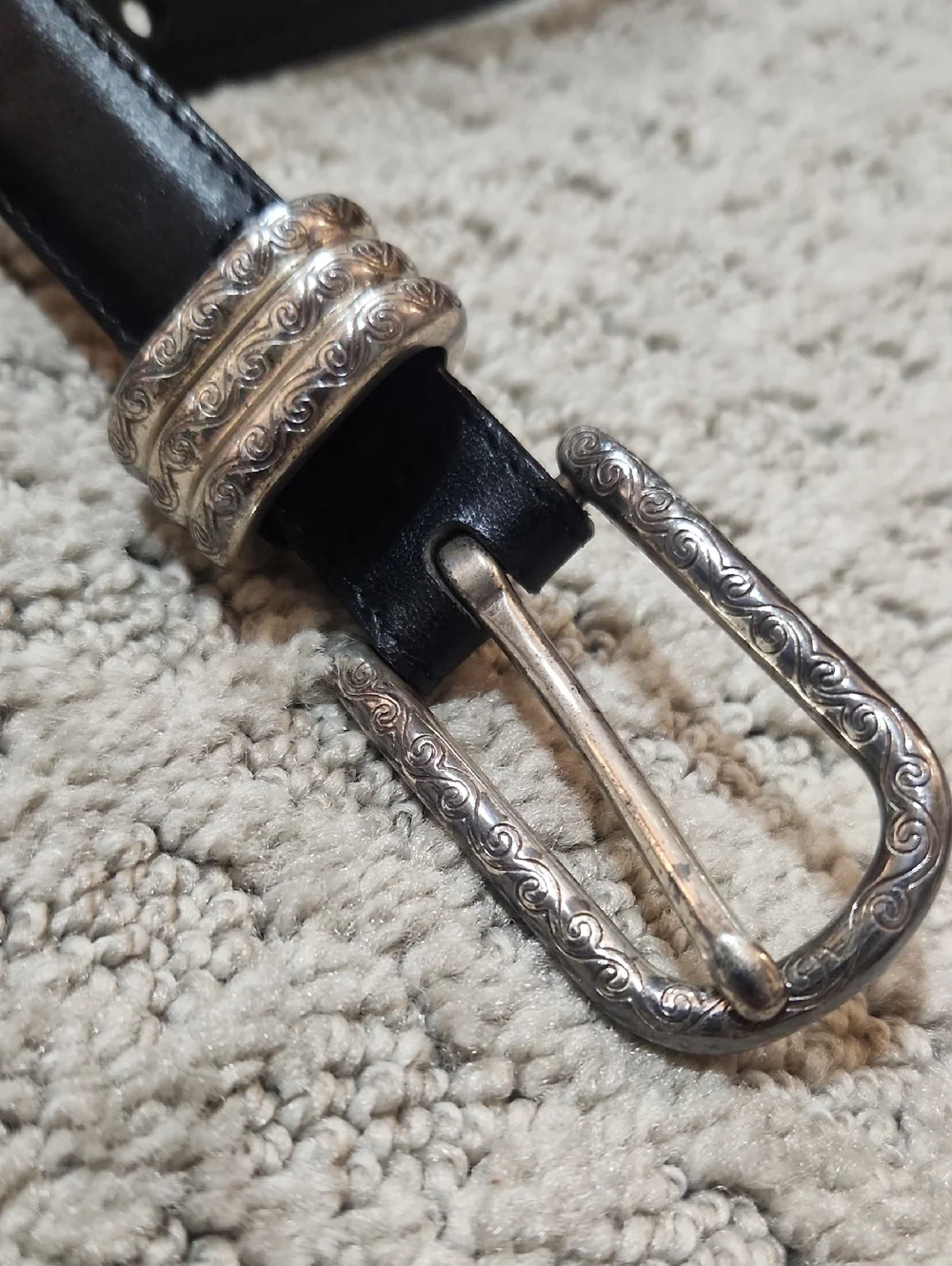 Brighton Smooth Classic Black Leather Belt with Embossed Silver Buckle Small